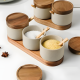Porcelain Jar Set 3 Pcs & Wooden Stand